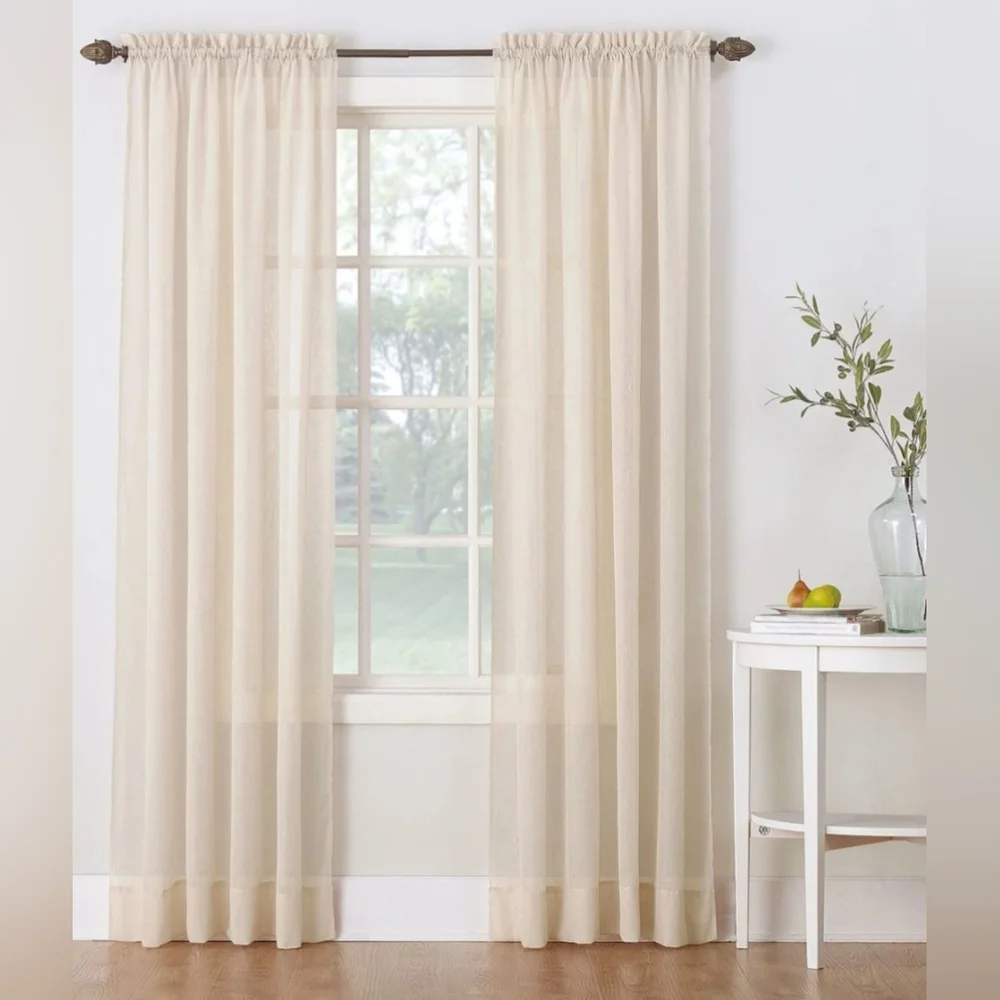 Ivory Crushed Sheer Voile Panel Pairs (2) 51x84 By Casey